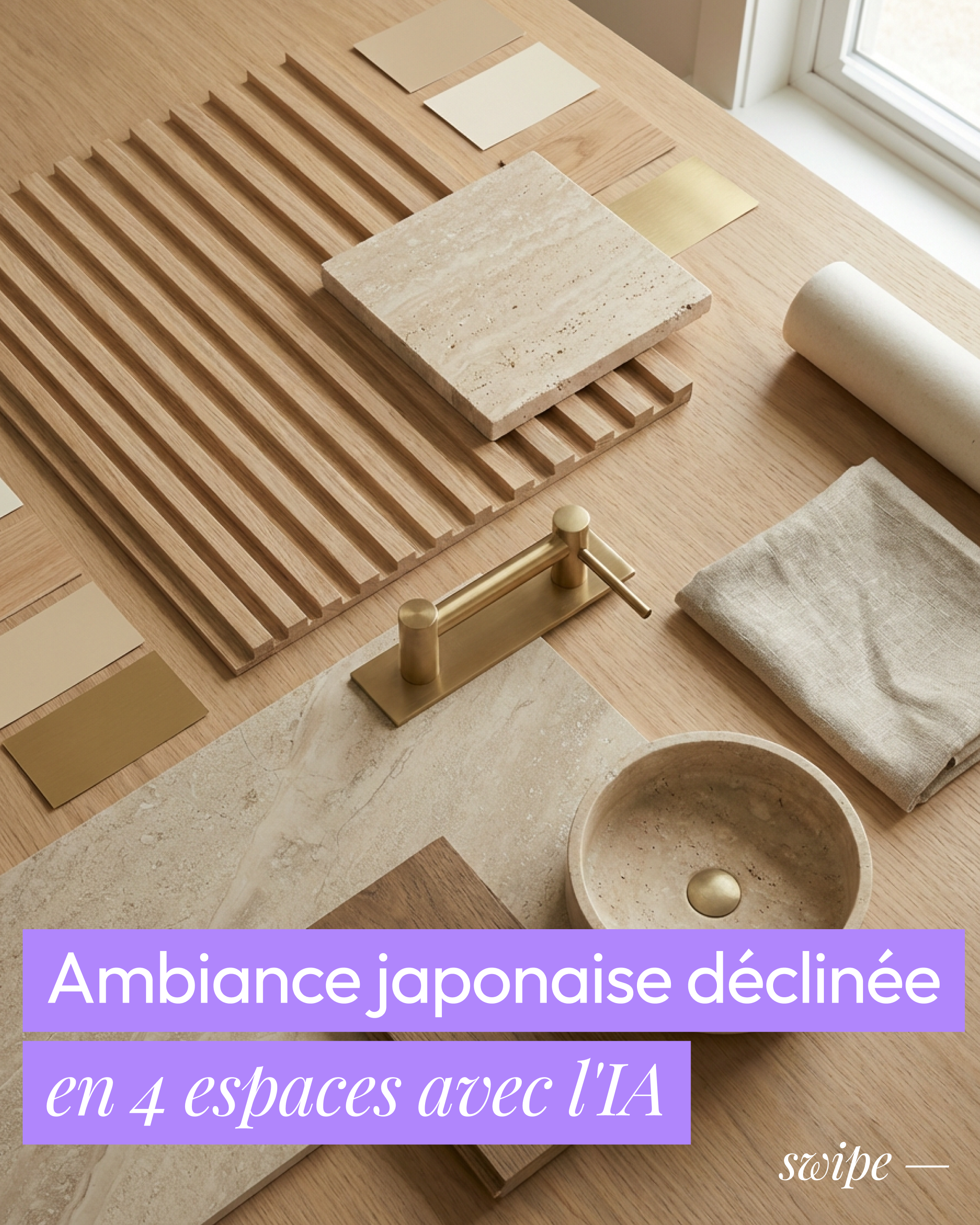 Ambiance japonaise declinee en 4 espaces avec l'IA