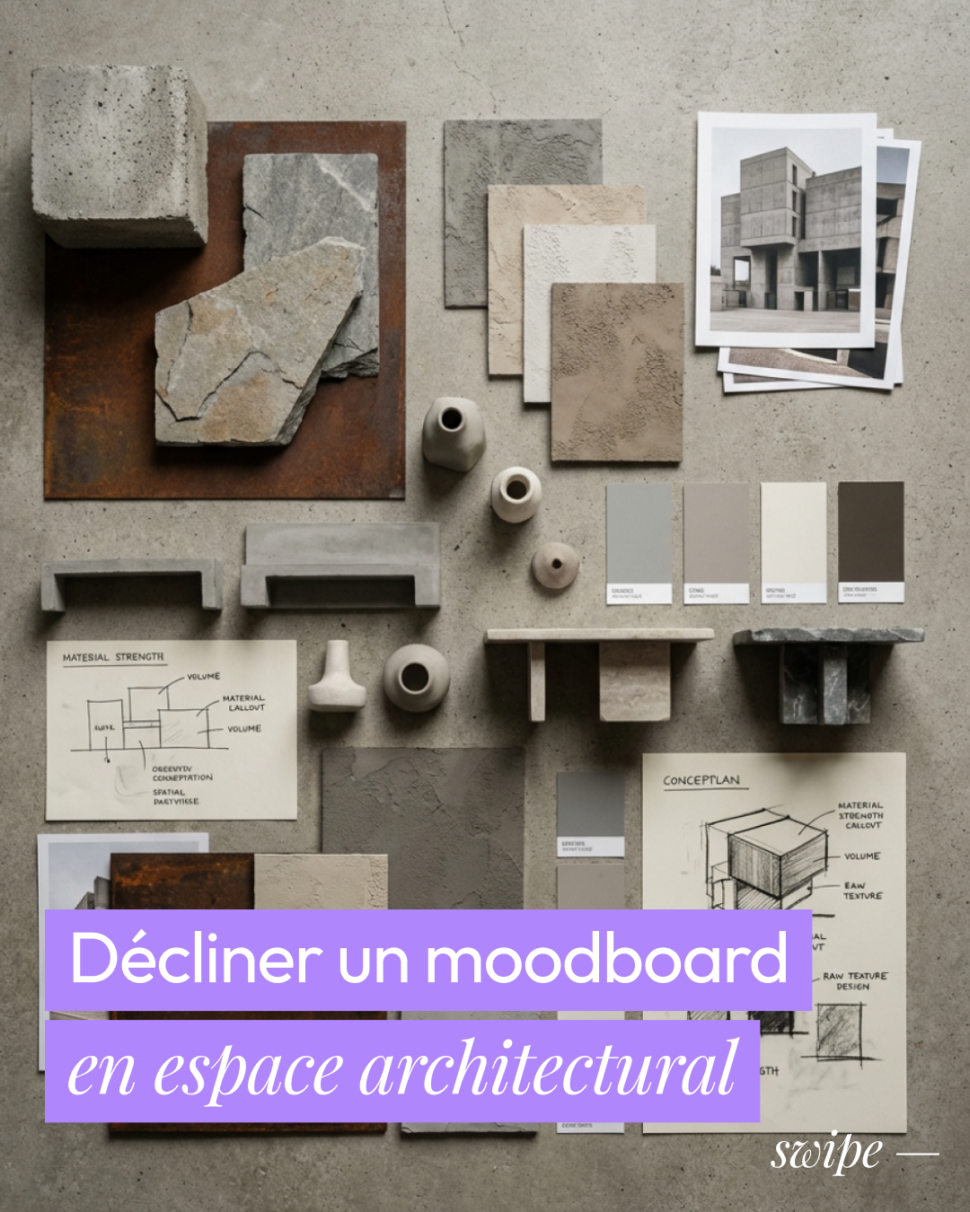 Decliner un moodboard en espace architectural moodboard materiaux bruts